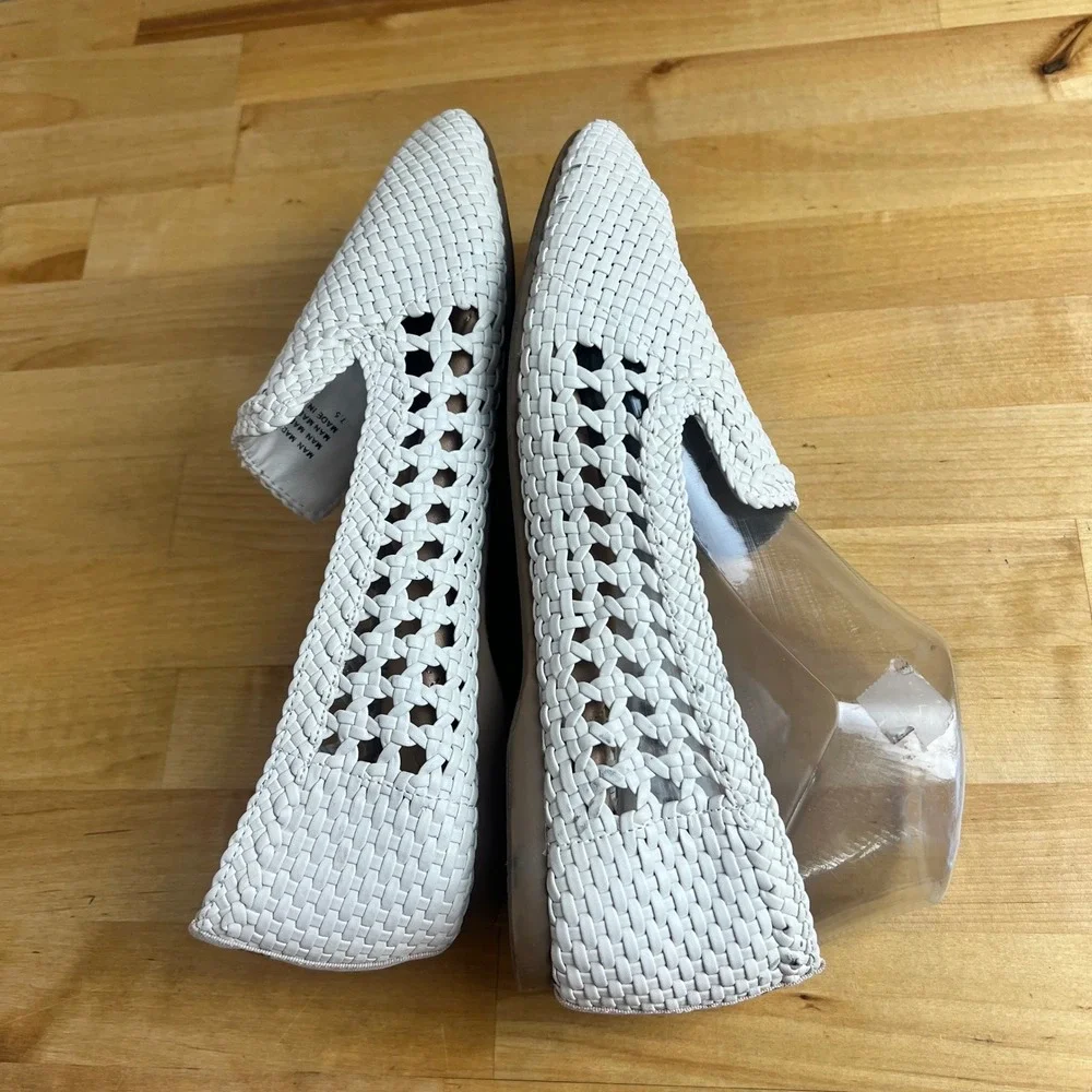 Birdies Loafers The Starling Size 7.5 White Woven Leather Flat Slip On Shoes